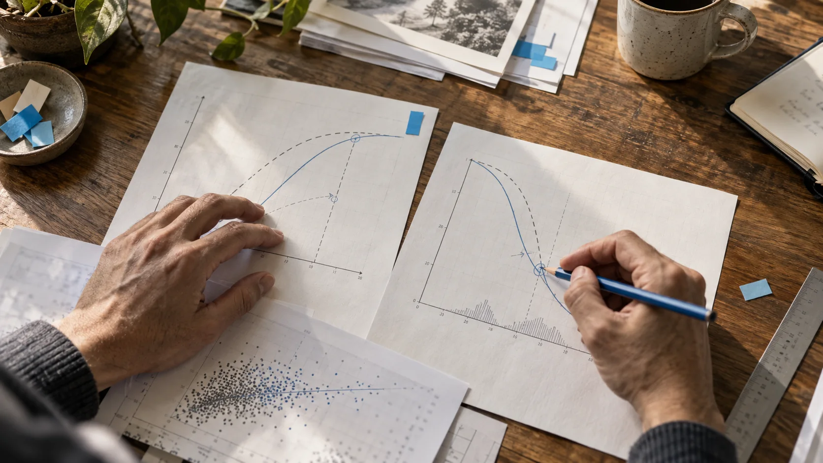 Editorial visualization of a calibrated AI decision flowing through confidence thresholds